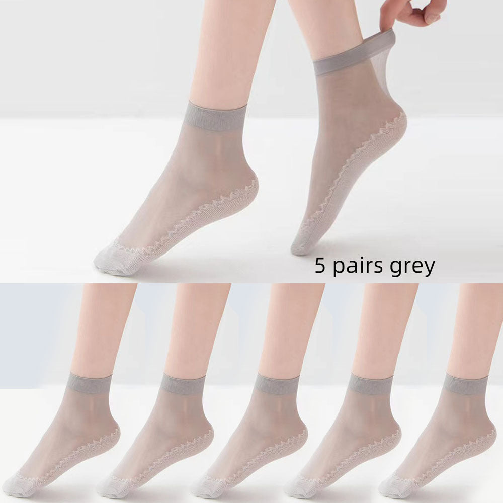 Women’s Knee-High Semi-Sheer Socks 5 Pairs Non-Slip Breathable Polyester
