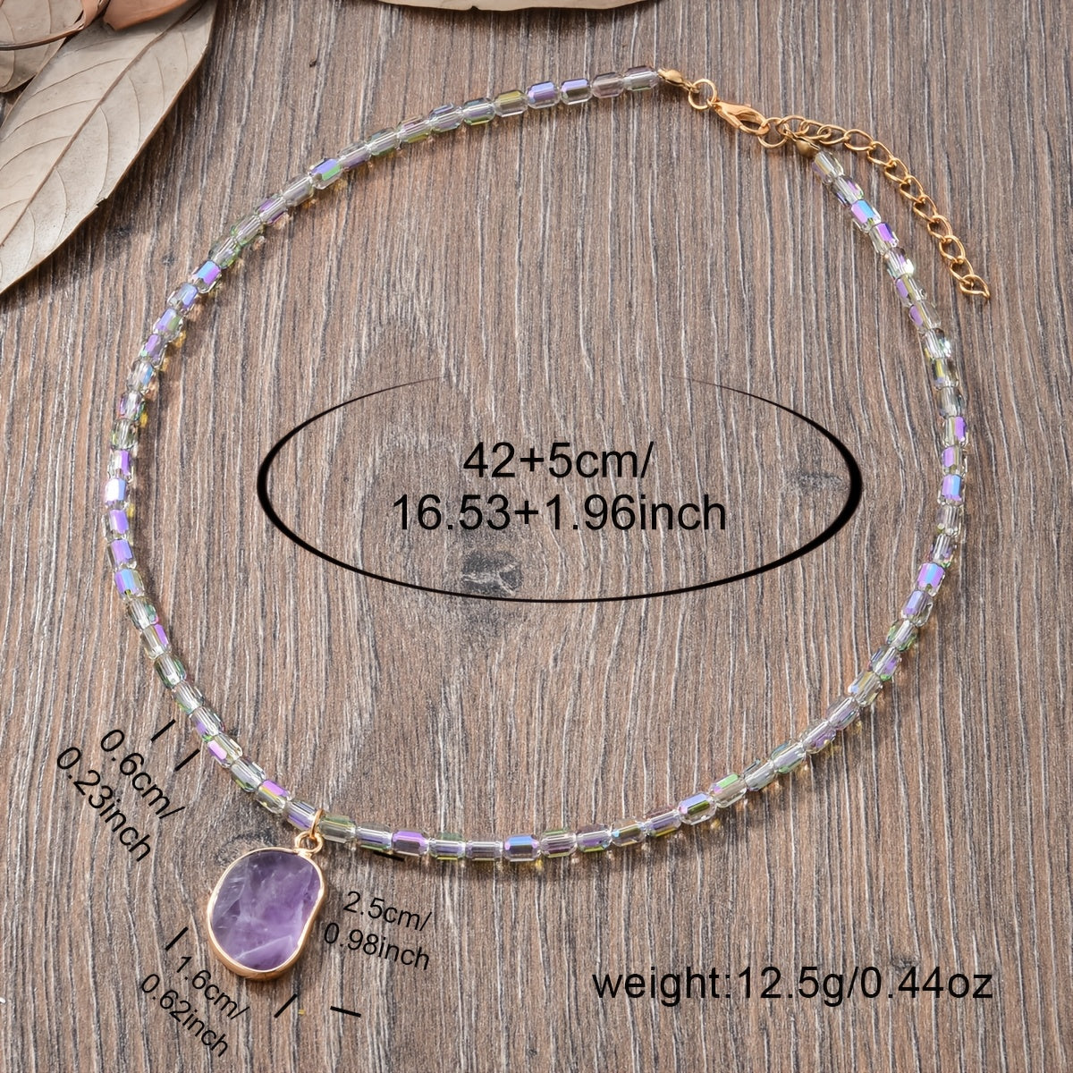 Beaded Necklace with Amethyst Pendant for Women Jewelry Gift