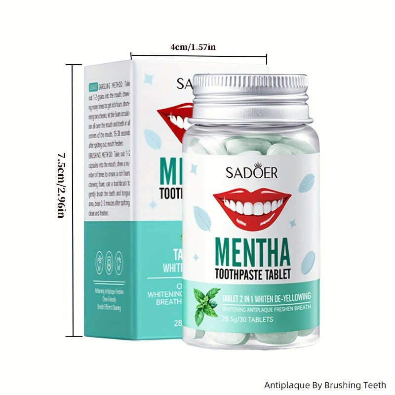 Chewable Peppermint tish pastasi tabletkalari 30 dona Sayohat portativ tabiiy oqartirish