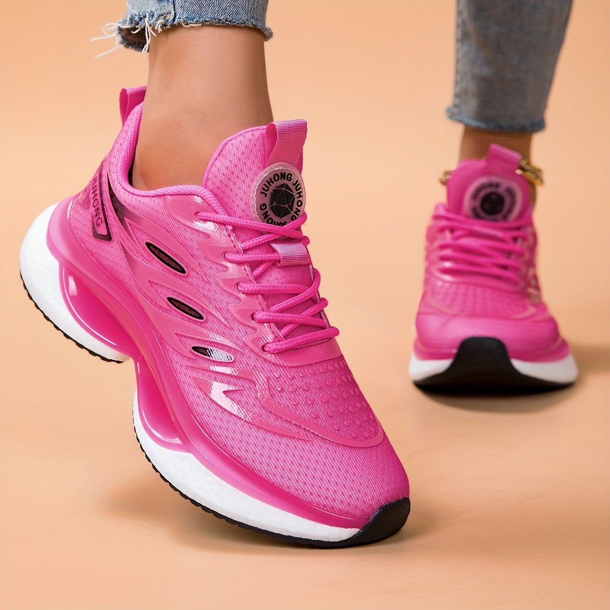 Women's Mesh Running Shoes Pink Breathable Non-Slip Cushioned Trainers