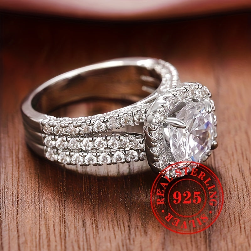 Sterling Silver Zirconia Engagement Ring for Women 7.4g Bridal Wedding Jewelry