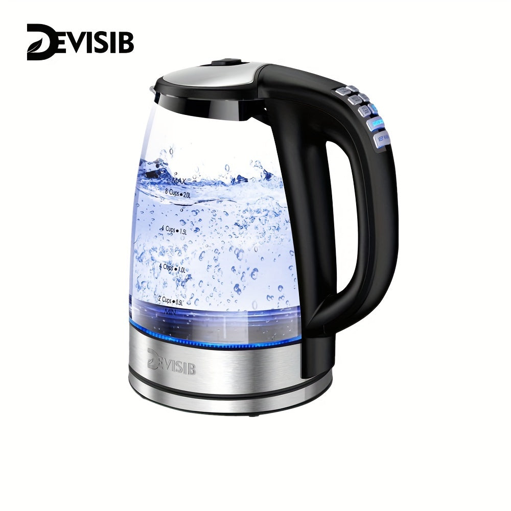 Electric Glass Kettle 2.0L 2200W Fast Boiling Temperature Control Keep Warm Auto Shut-Off
