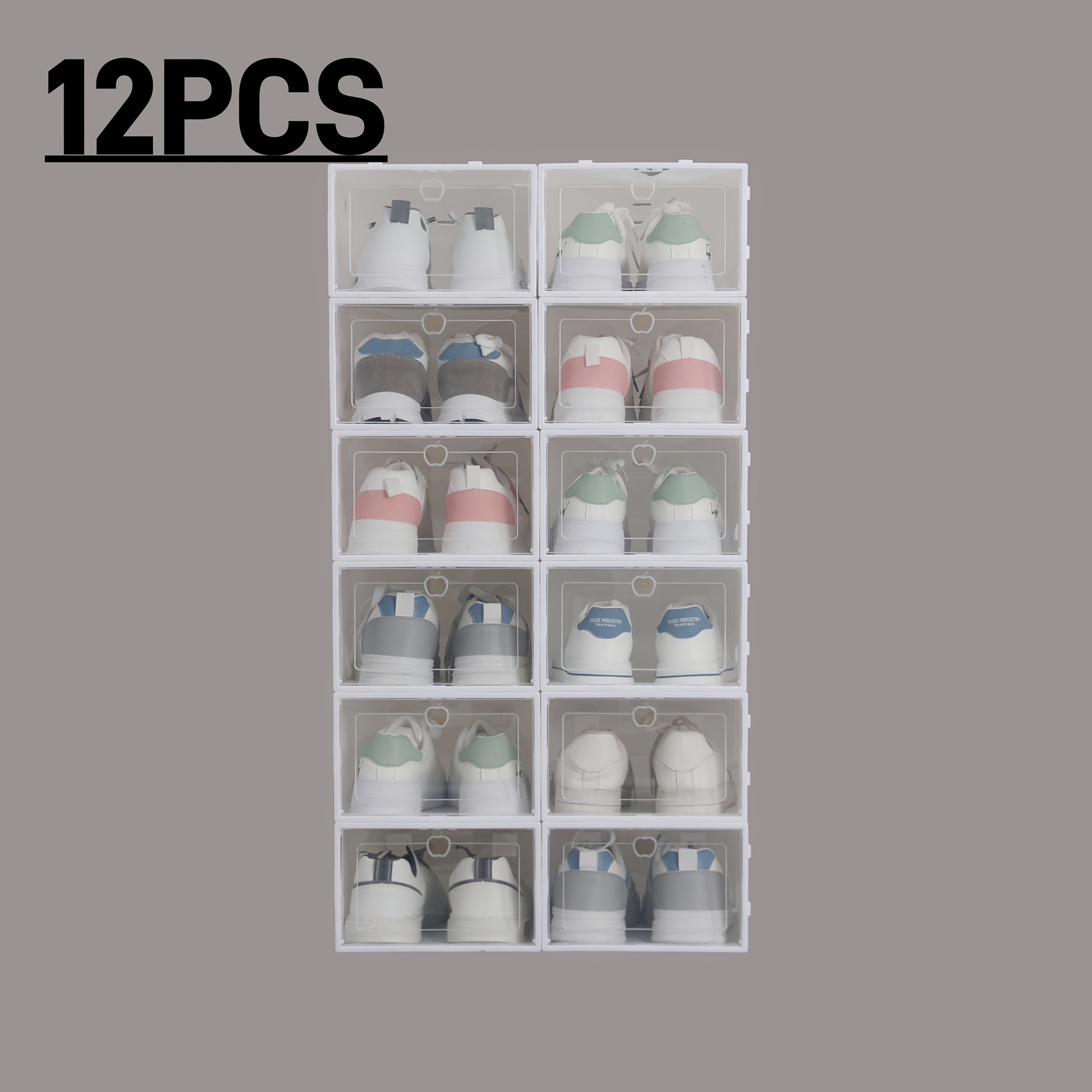 12-Pack Clear Plastic Shoe Storage Boxes with Flip-Top Lid for Closet Organization