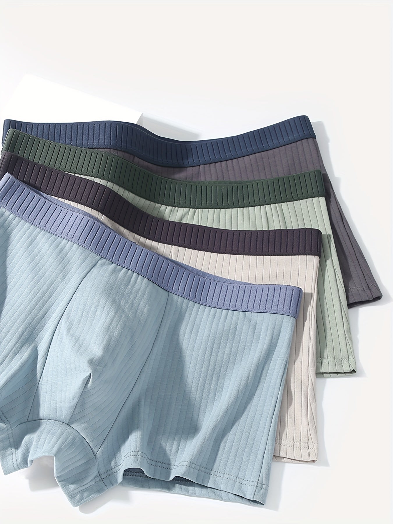 Men's Cotton Boxer Briefs with Colorblock Waistband Soft Breathable Casual Solid Colors