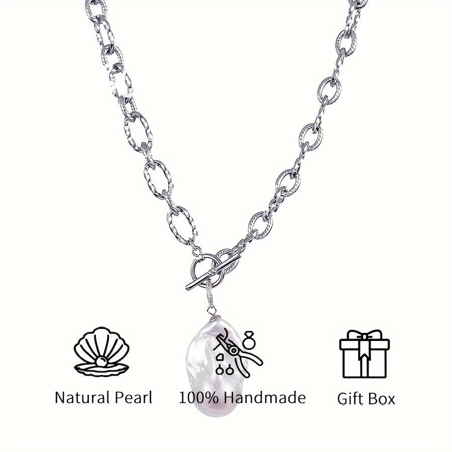 Unisex Freshwater Pearl Necklace 14-18mm Handmade Gift Box Jewelry