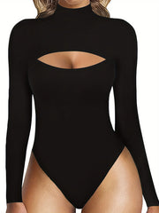 Body de adelgazamiento para mujer con manga larga, cuello alto falso, abertura, control de barriga, faja moldeadora