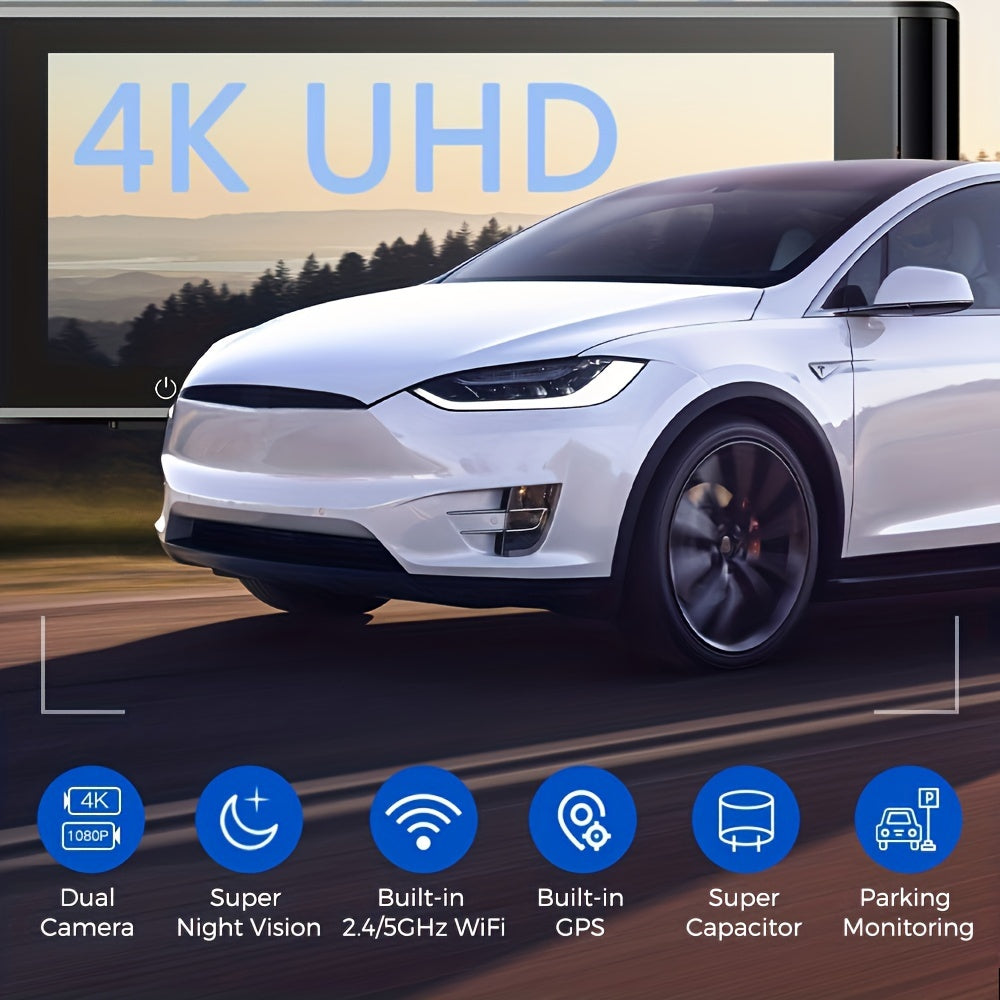 4K 3-канальная видеорегистратор с встроенным 5GHz WiFi, GPS, картой на 64 ГБ, передней, внутренней и задней 1440P+1080P+1080P, ночным видением, мониторингом парковки.