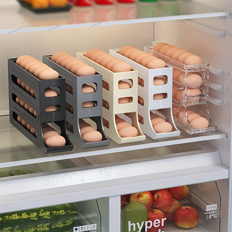 Refrigerator Egg Storage Box with Automatic Rolling Rack Large Capacity ABS Material