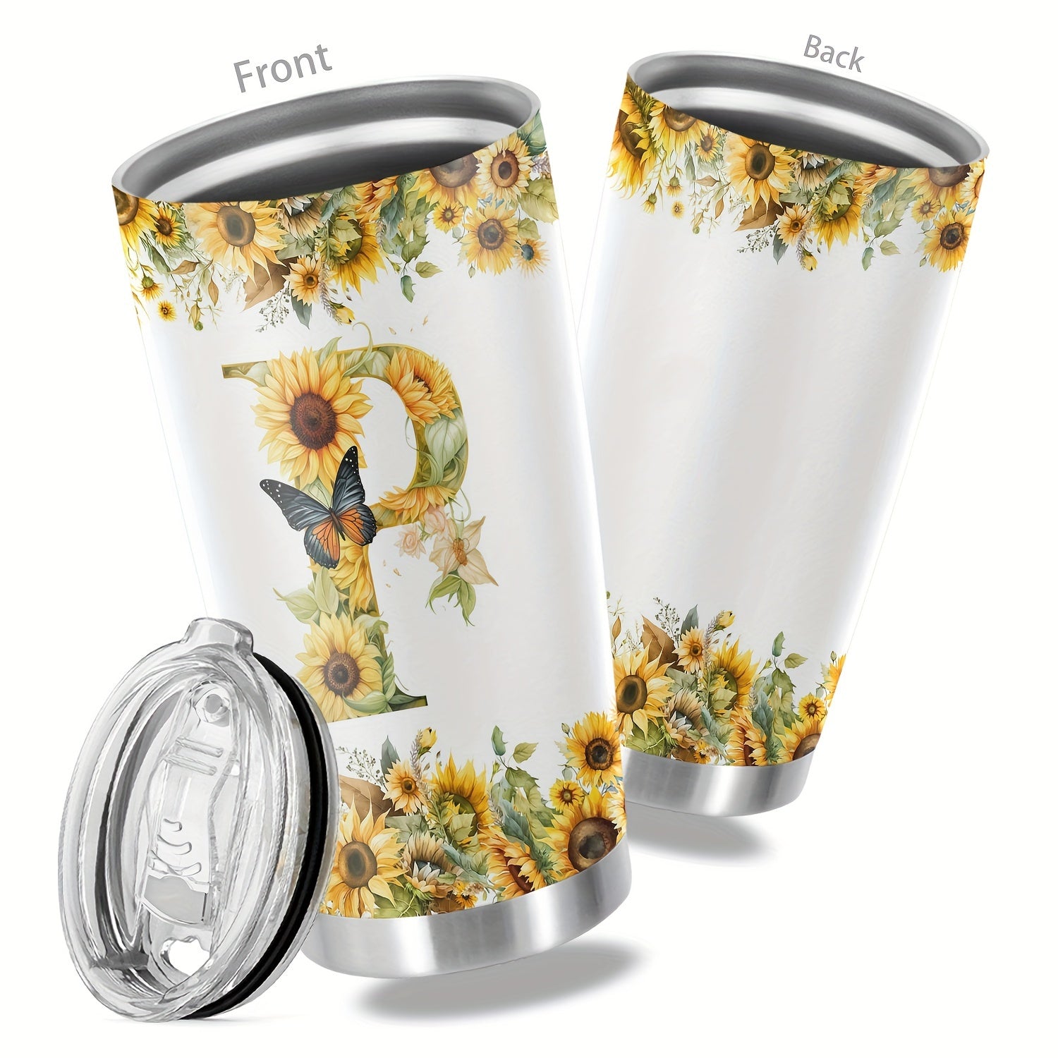 20oz Floral Initials Double-Walled Travel Mug for Women