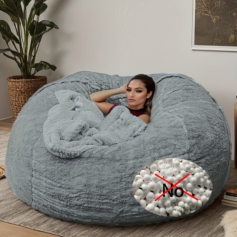 Black Plush Bean Bag Chair Cover Removable Zippered Slipcover for Living Room and Bedroom