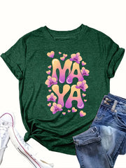 Women's Graphic T-Shirt Pink Floral Casual Loose Fit Summer Autumn Top