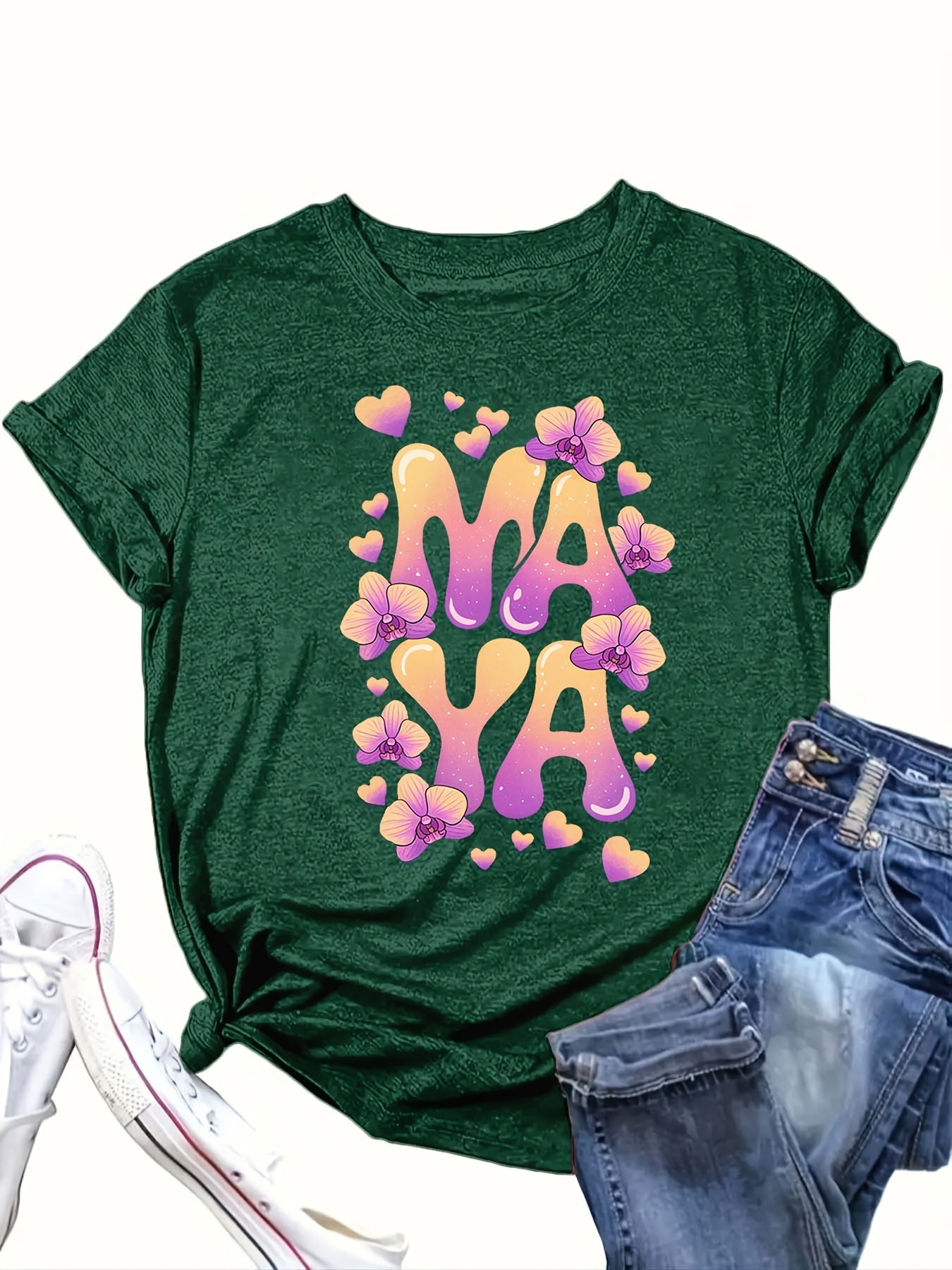 Women's Graphic T-Shirt Pink Floral Casual Loose Fit Summer Autumn Top