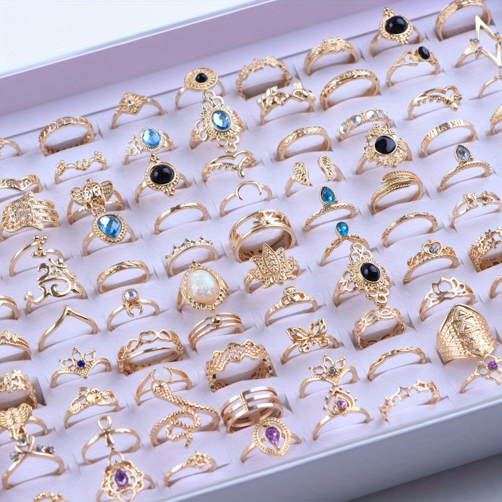 50pcs Zinc Alloy Rhinestone Fashion Rings Set for Women Simple Mix Style All Seasons