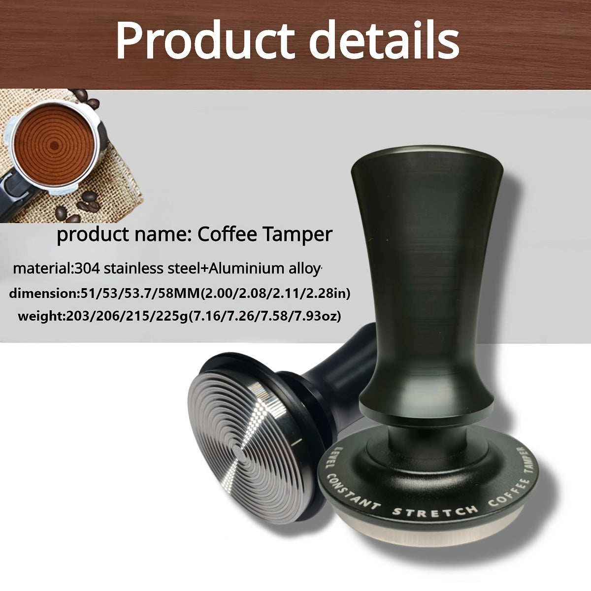 Stainless Steel Espresso Tamper 51/53/53.7/58mm Calibrated Spring Ripple Base