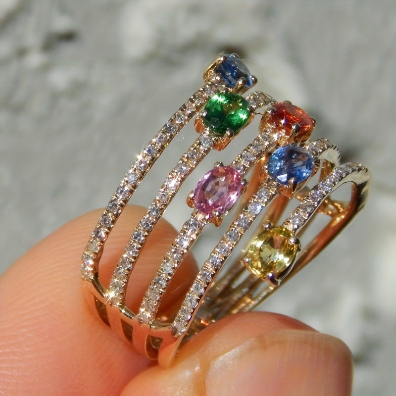 Women's Fashion Ring with Vibrant Cubic Zirconia Openwork Design for Special Occasions