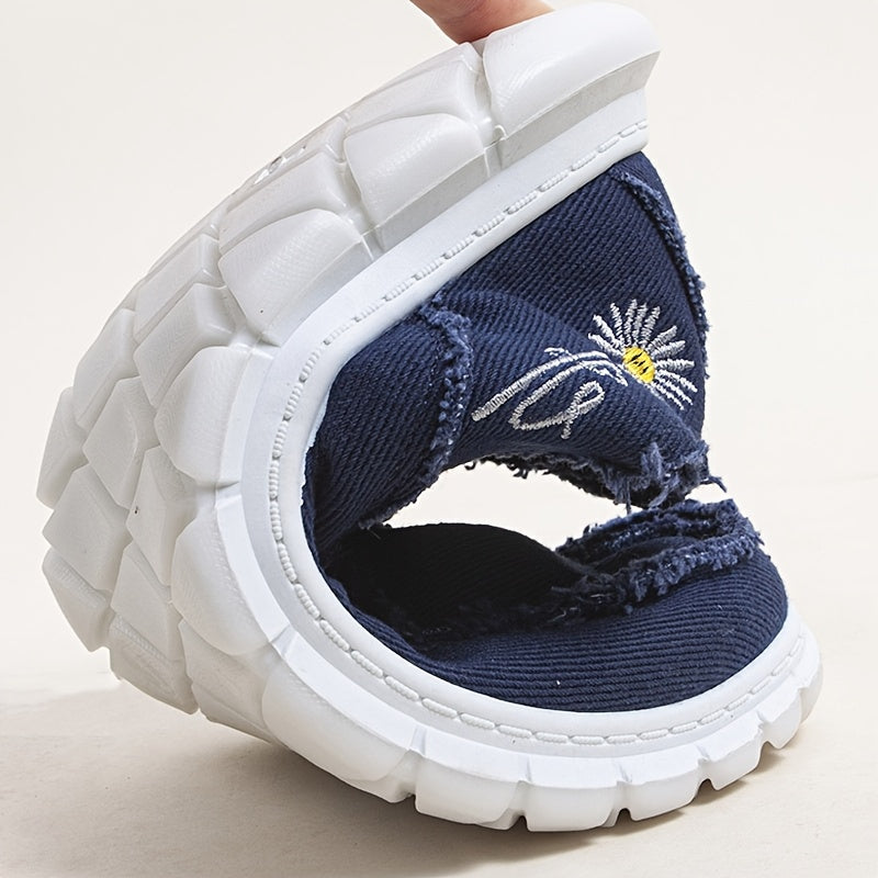 Women’s Daisy Embroidered Loafers Soft Durable Slip-On Walking Flats