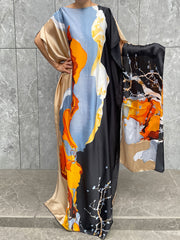 Plus Size Women's Batwing Sleeve Dress with Scarf Floral Print Plus Size Party Wear