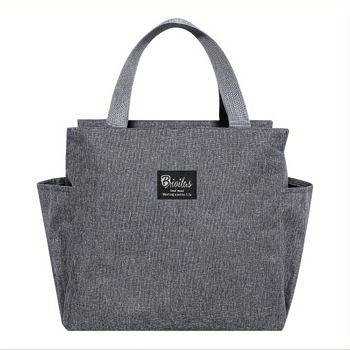 Insulated Oxford Fabric Lunch Bag with Side Pockets for Food and Utensils