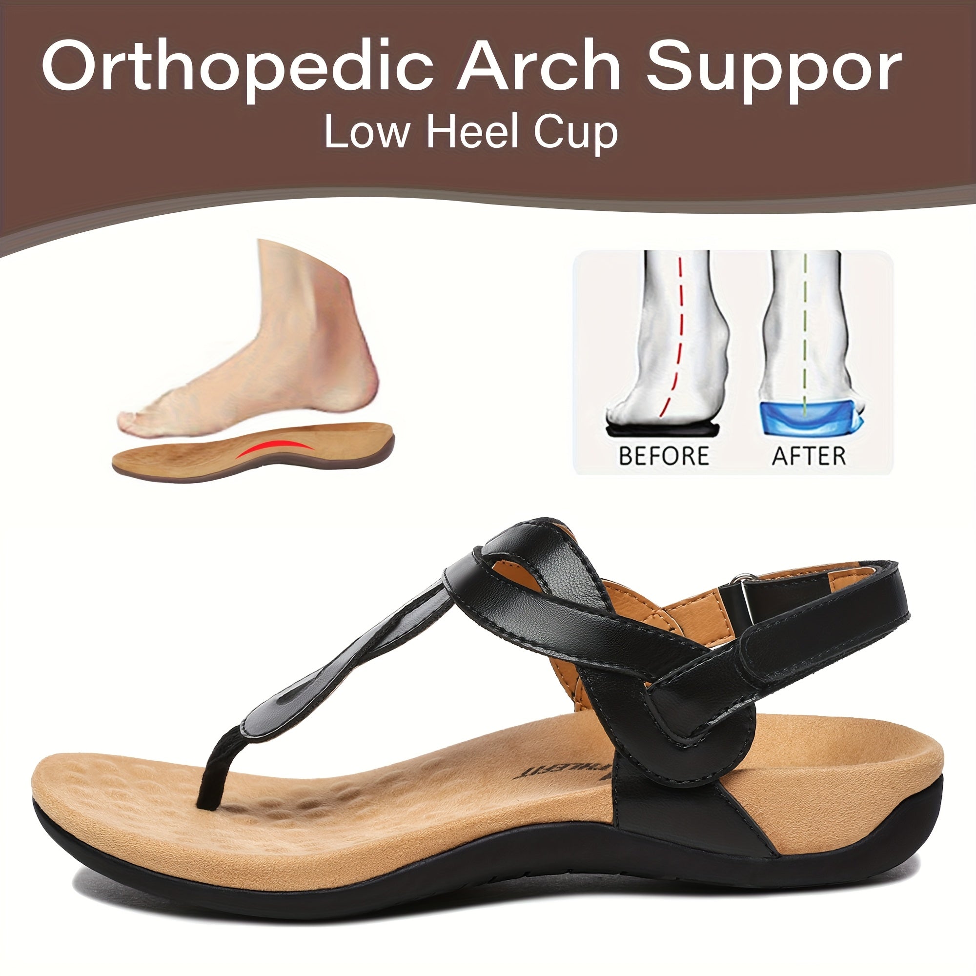 Women's Orthopedic Arch Support Flat Sandals T-Strap Casual