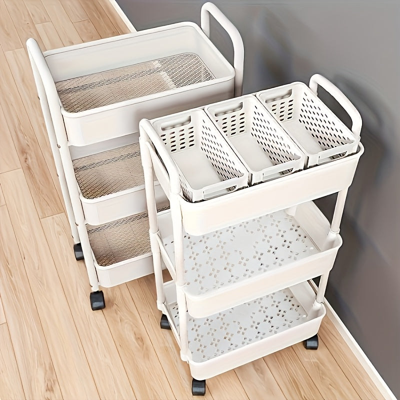 White Plastic Multi-Layer Storage Cart for Kitchen Bathroom Bedroom Organizer