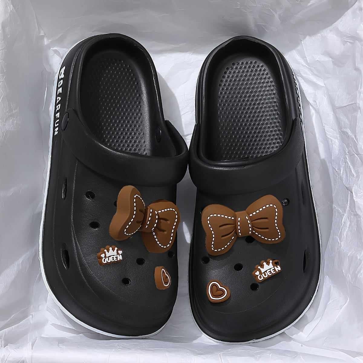 Women's White EVA Bow-Embellished Slippers Summer Beach Sandals Cushioned