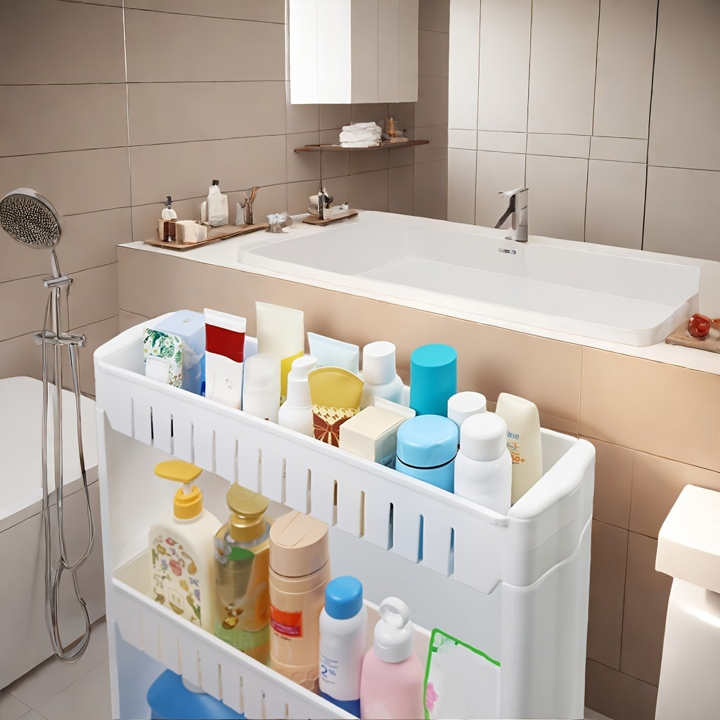 3-Layer Refrigerator Edge Gap Organizer Cabinet for Bathroom and Living Room Storage Free-Standing Trolley