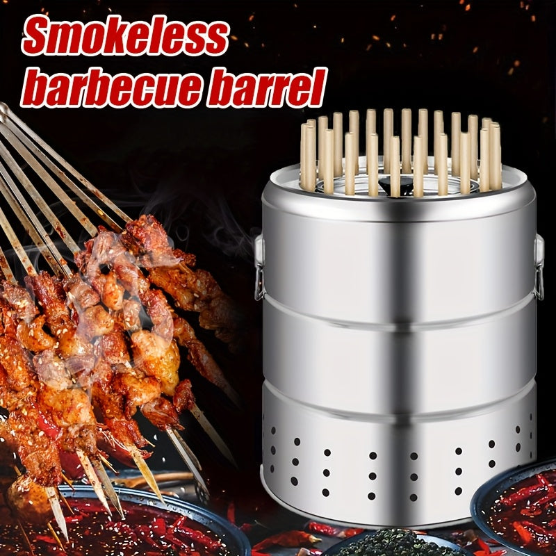 Portativ tutunsiz ko'mir qopqog'i bilan zanglamaydigan po'latdan yasalgan atrofdagi osilgan pech, ochiq havoda tutunli grill. 60 ta shish, 2 ta ziravorlar shishasi, 1 ta grill tarmog'i va 10 ta fixatorni o'z ichiga oladi. Oson