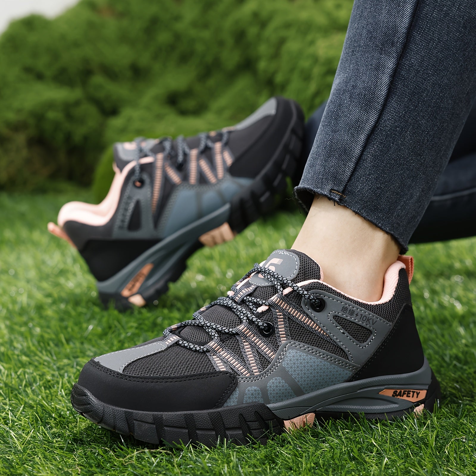 Women's Insulated Electrical Worker Shoes Anti-Puncture Slip-Resistant Steel Toe Black Pink