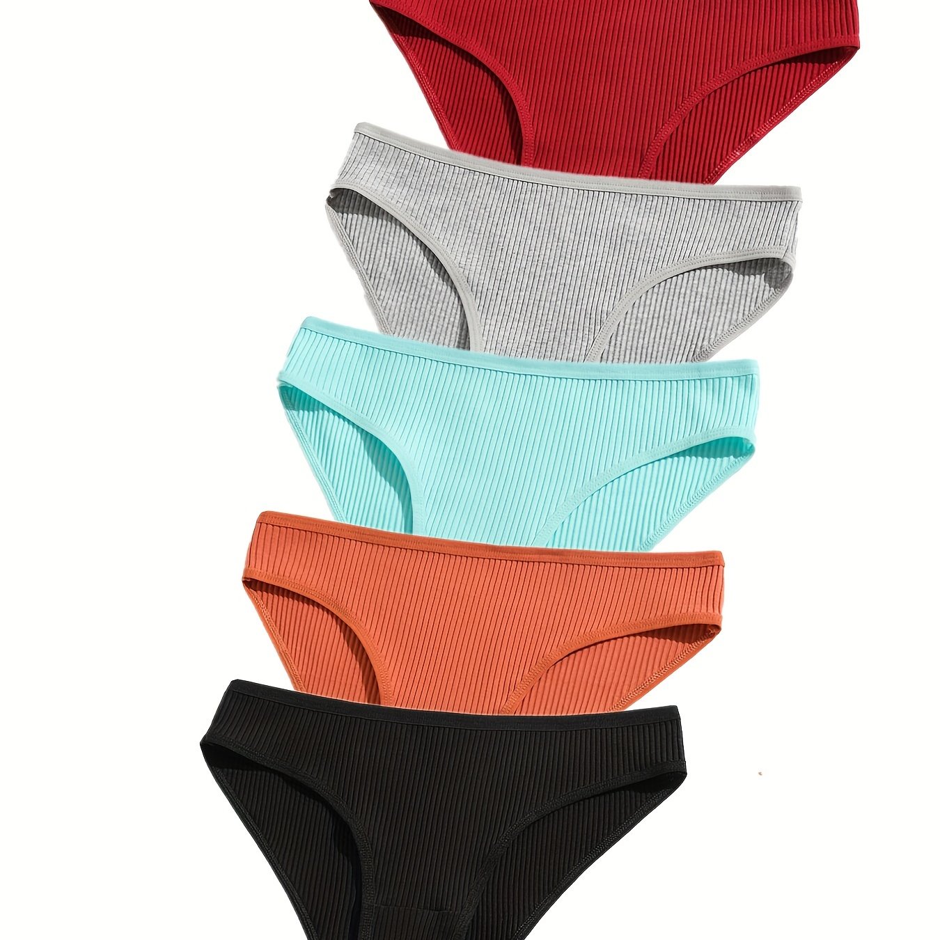 Women's Briefs Low-Rise Breathable Double-Layered Soft Ribbed Stretch 5 Pack in Red Gray Teal Orange Black