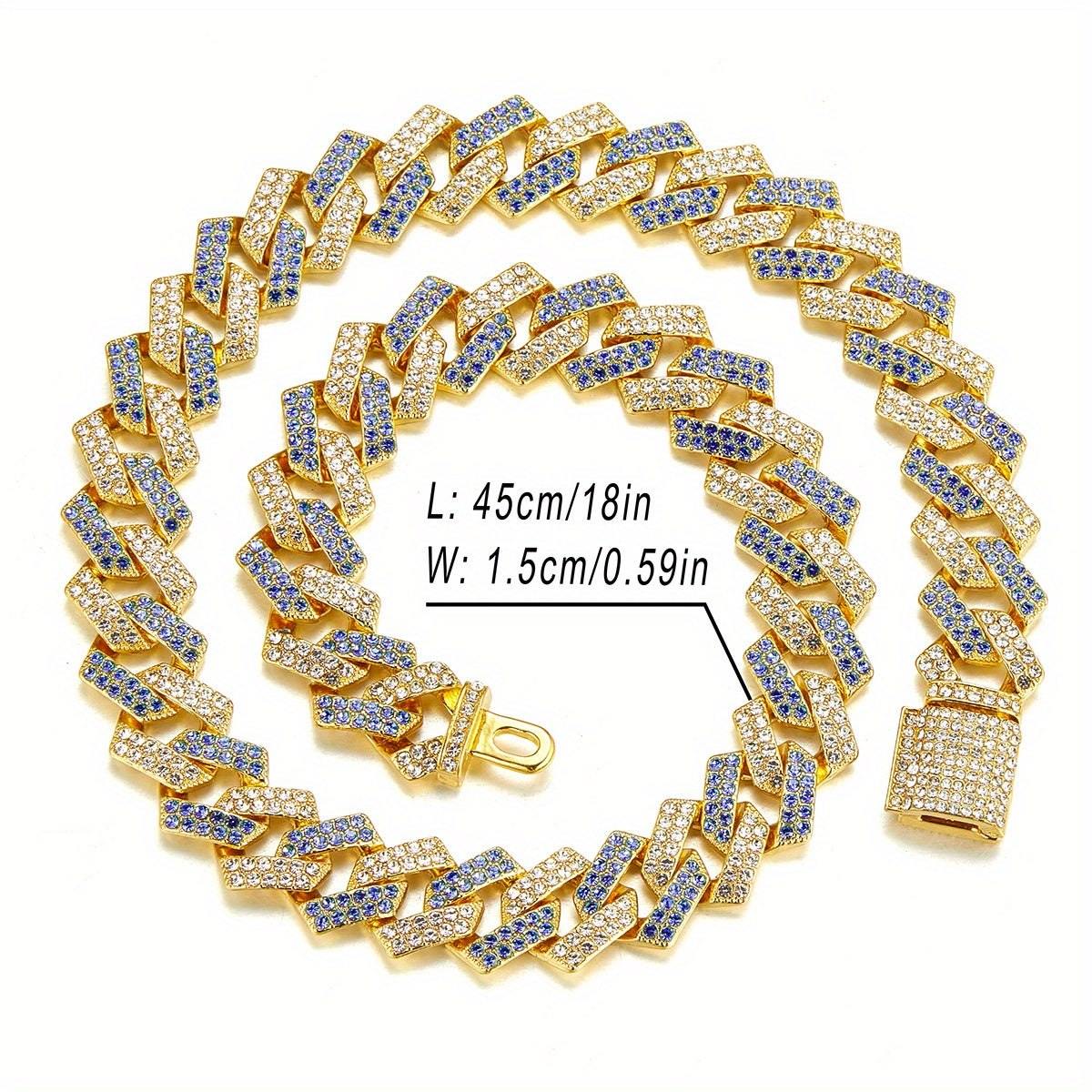 Men's Silver Pink Blue Cuban Link Chain Iced Out Lab Faux Diamonds Miami Necklace Choker