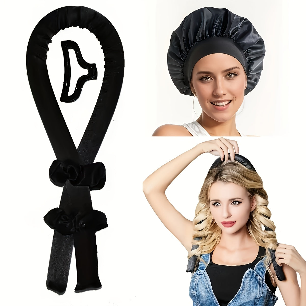 Juego de accesorios para el cabello de mujer, rizador sin calor, gorro de satén para dormir, bandas para el cabello, pinzas de garra, anillos