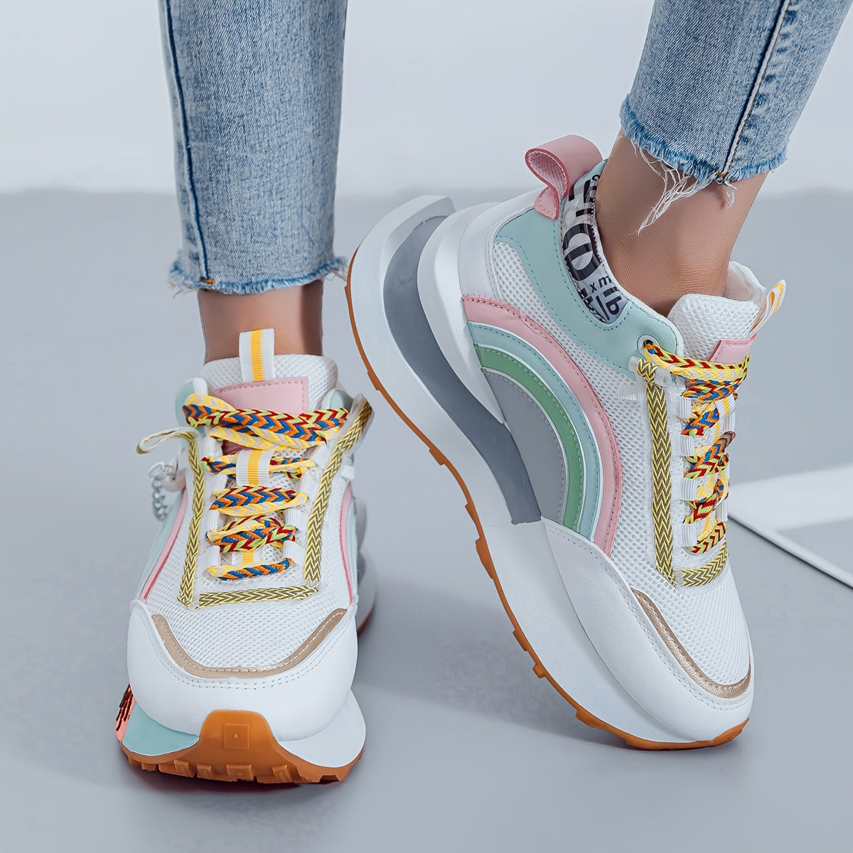 Women’s Fashion Sneakers with Colorful Laces and Bead Embellishments