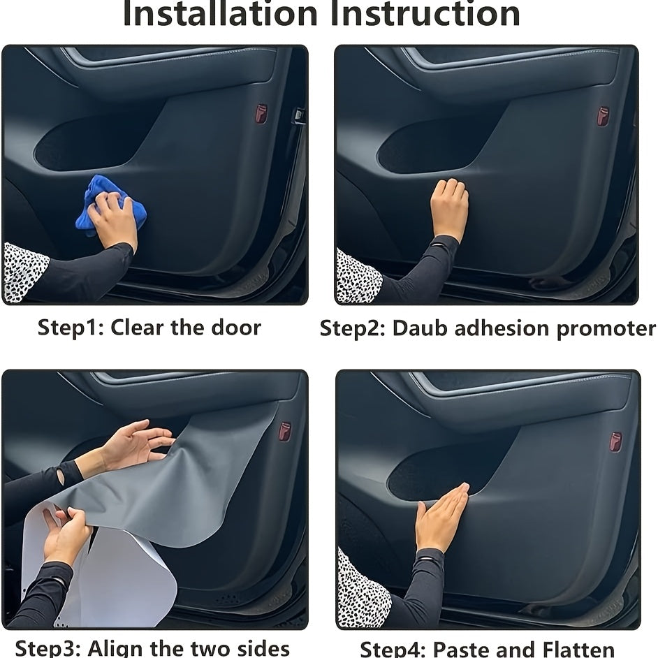 Car Interior Door Kick Protector Trim Faux Leather Decals for Side Panel 4pcs