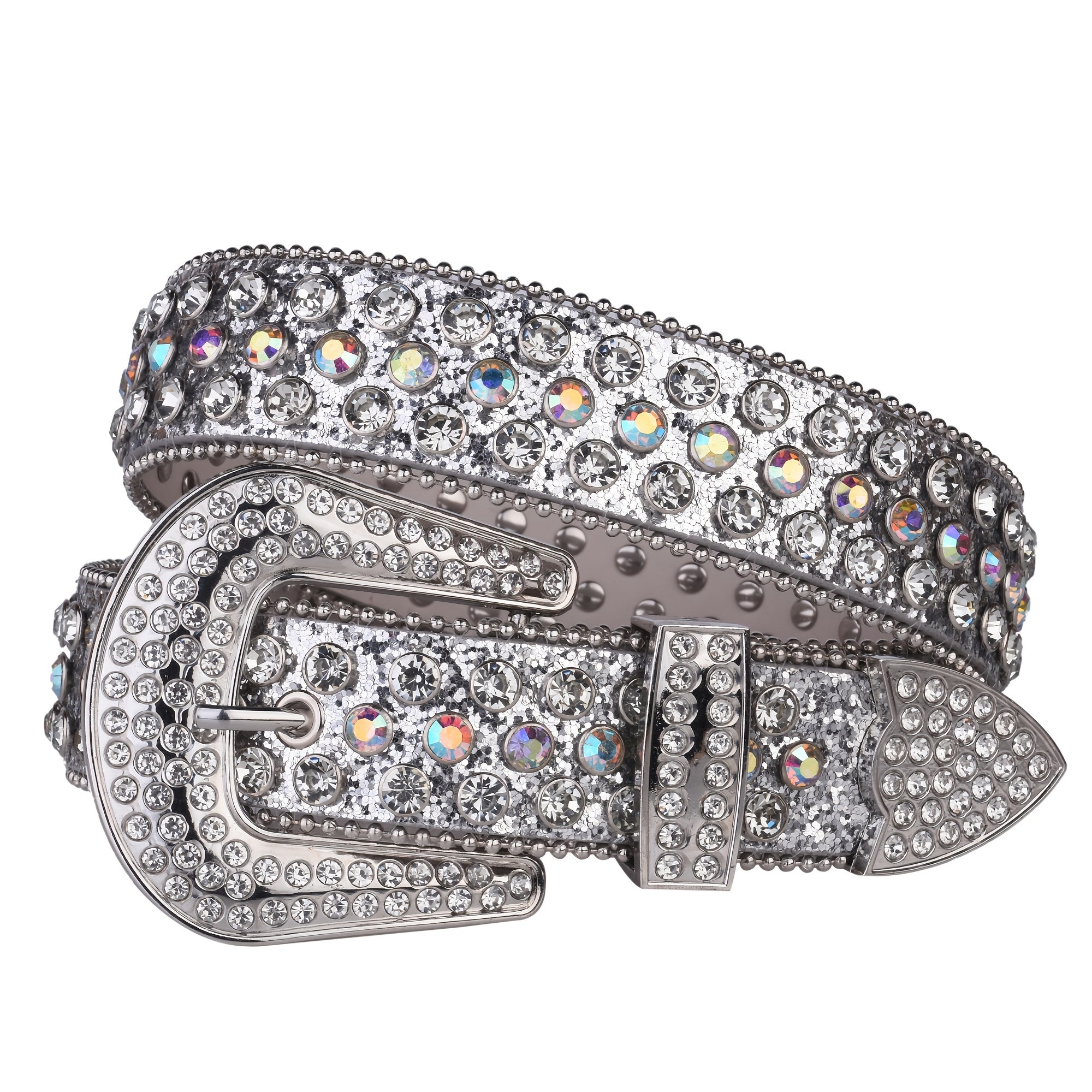 Women's Sparkling PU Leather Belt with Rhinestone Studs for Wedding and Valentine's Day