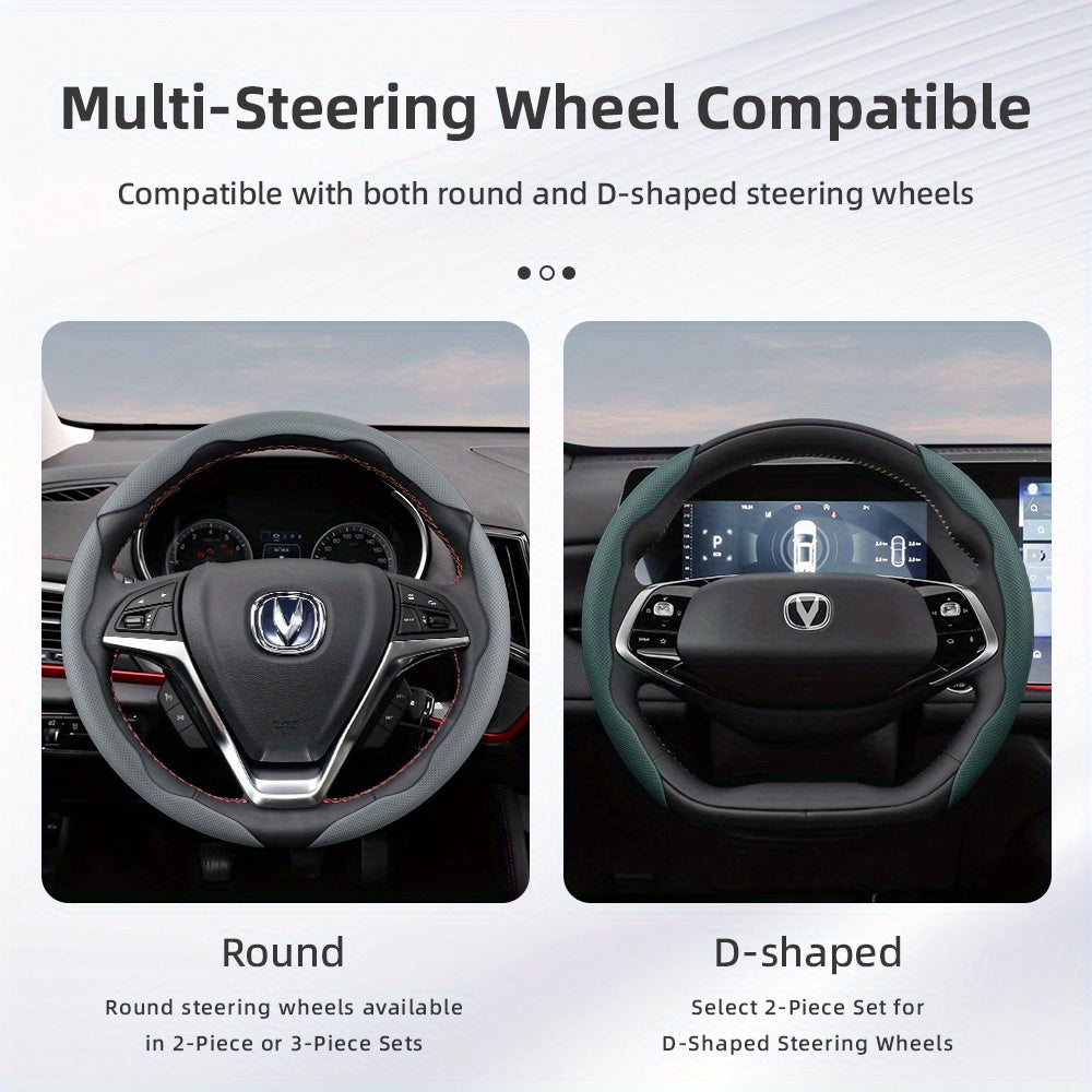 Universal Breathable Faux Leather Steering Wheel Cover Non-Slip Durable For All Seasons