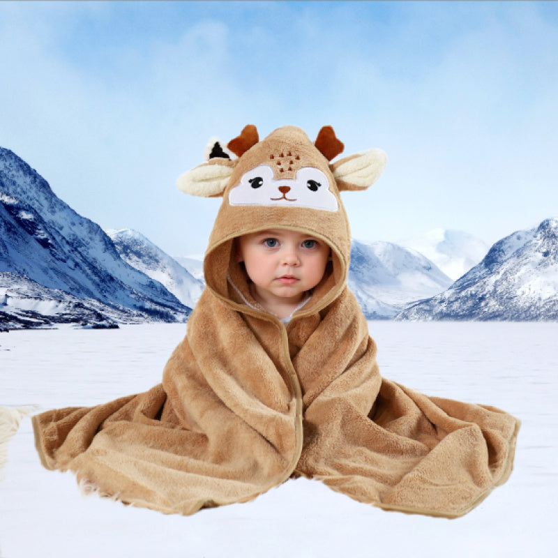 Hooded Bath Towel for Kids Super Absorbent Soft Polyester Animal Pattern 80cm