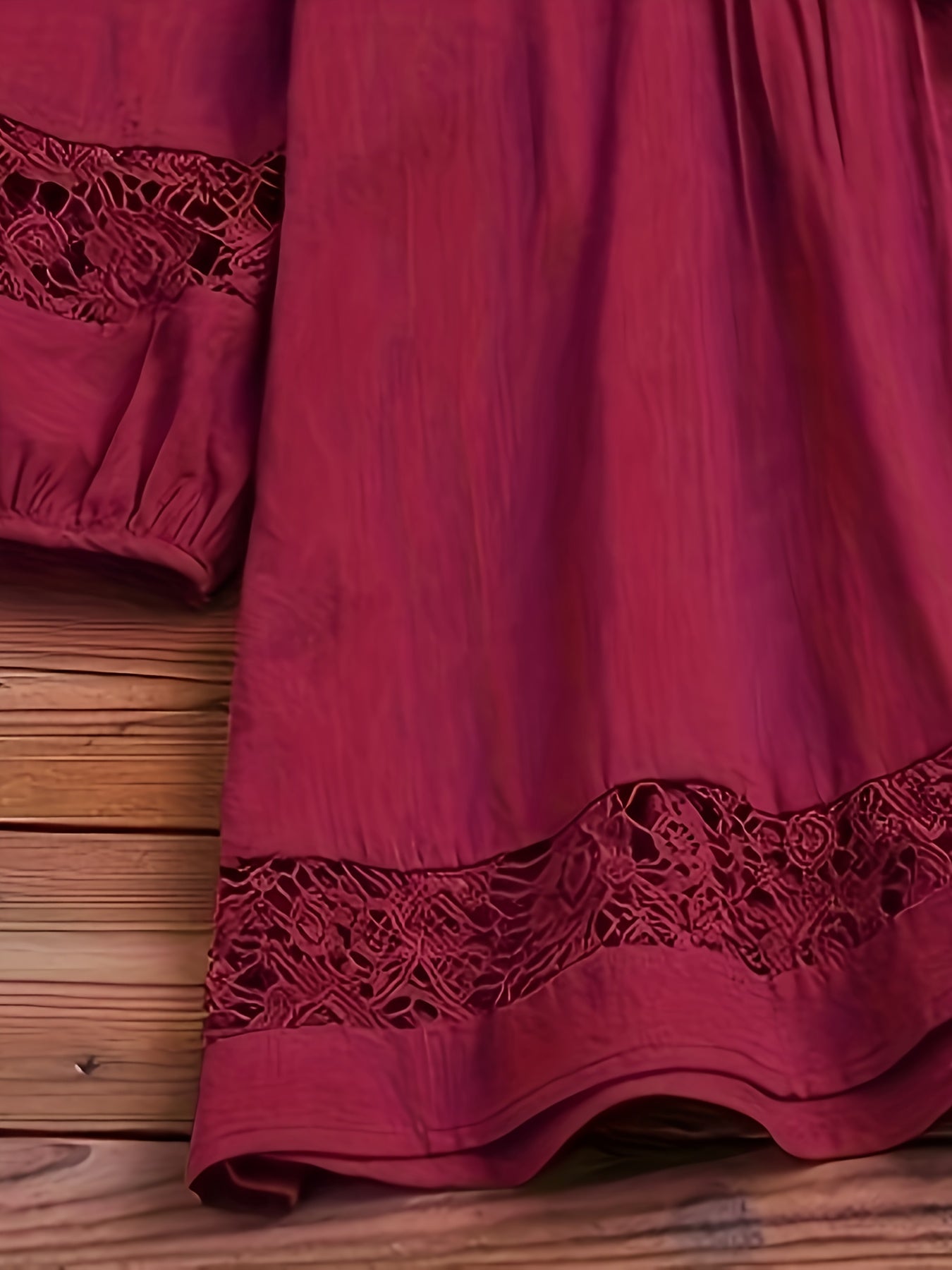 Top de encaje de mezcla de algodón para mujer, cuello redondo, liso, casual, primavera, otoño