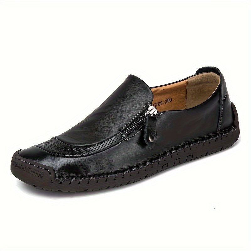 Men's Slip-On Business Shoes with Zipper Non Slip Durable Walking Footwear