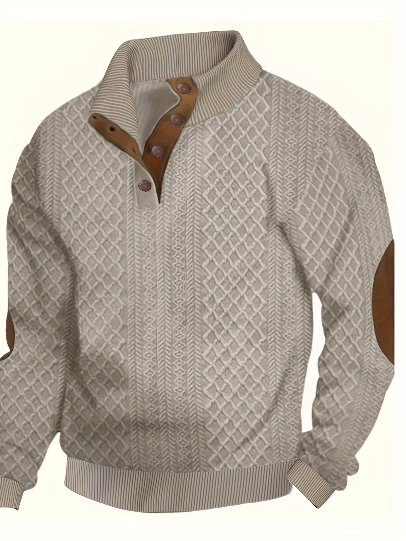 Men's Plus Size Beige Geometric Pattern Knit Cardigan Sweater for Spring Fall