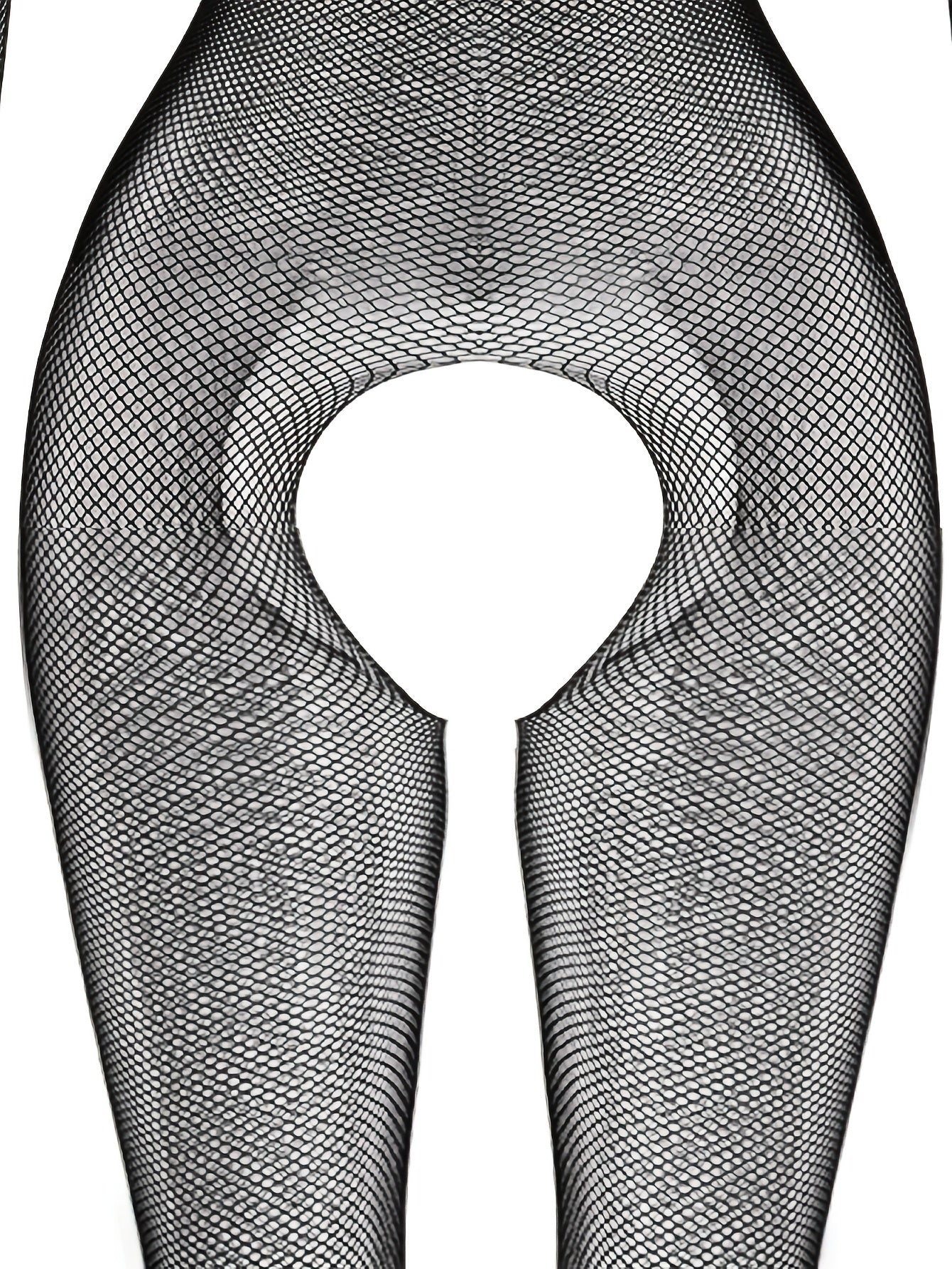 Women’s Mesh Bodysuit with Open Crotch and Long Sleeves