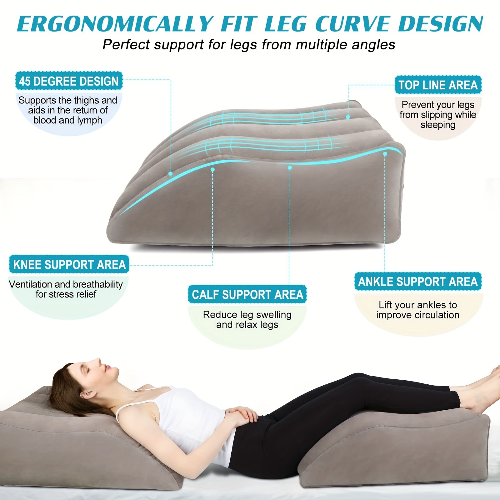 Inflatable Wedge Pillow for Legs and Knees Soft Support Cushion for Relaxation