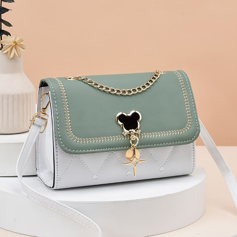 Women's Embroidered Crossbody Bag with Chain Strap Water-Resistant PU