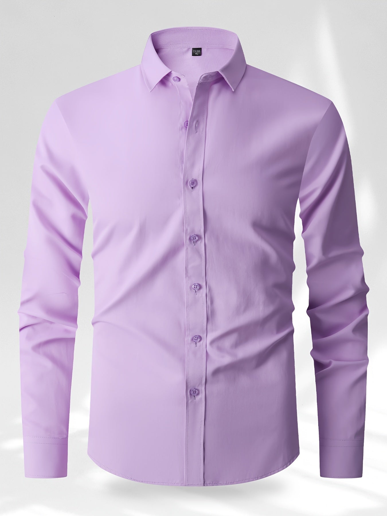 Men's Solid Color Long Sleeve Dress Shirt for Business Casual Spring