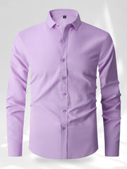 Men's Solid Color Long Sleeve Dress Shirt for Business Casual Spring