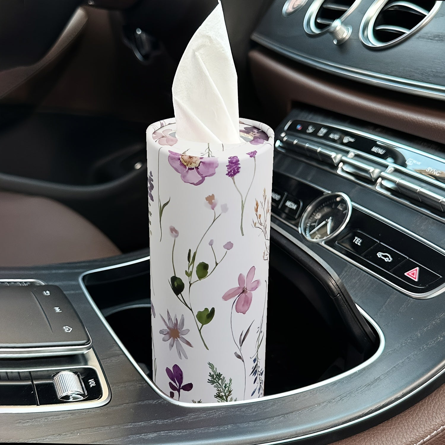 Car Floral Pattern Tissue Holder with Tissue Box for Travel, Home Use
