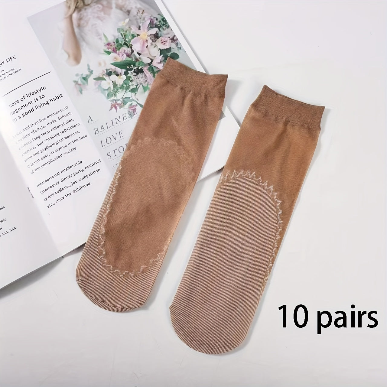 Women's Mesh Socks 4 Pairs Non-Slip Sweat-Absorbing Flesh-Colored Short