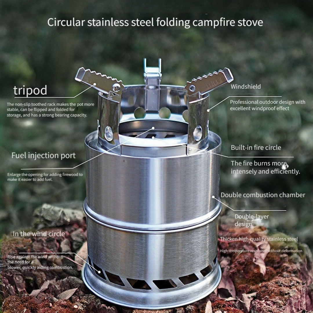 Outdoor Foldable Stove 20cm Diameter Stainless Steel Portable Heating Solution