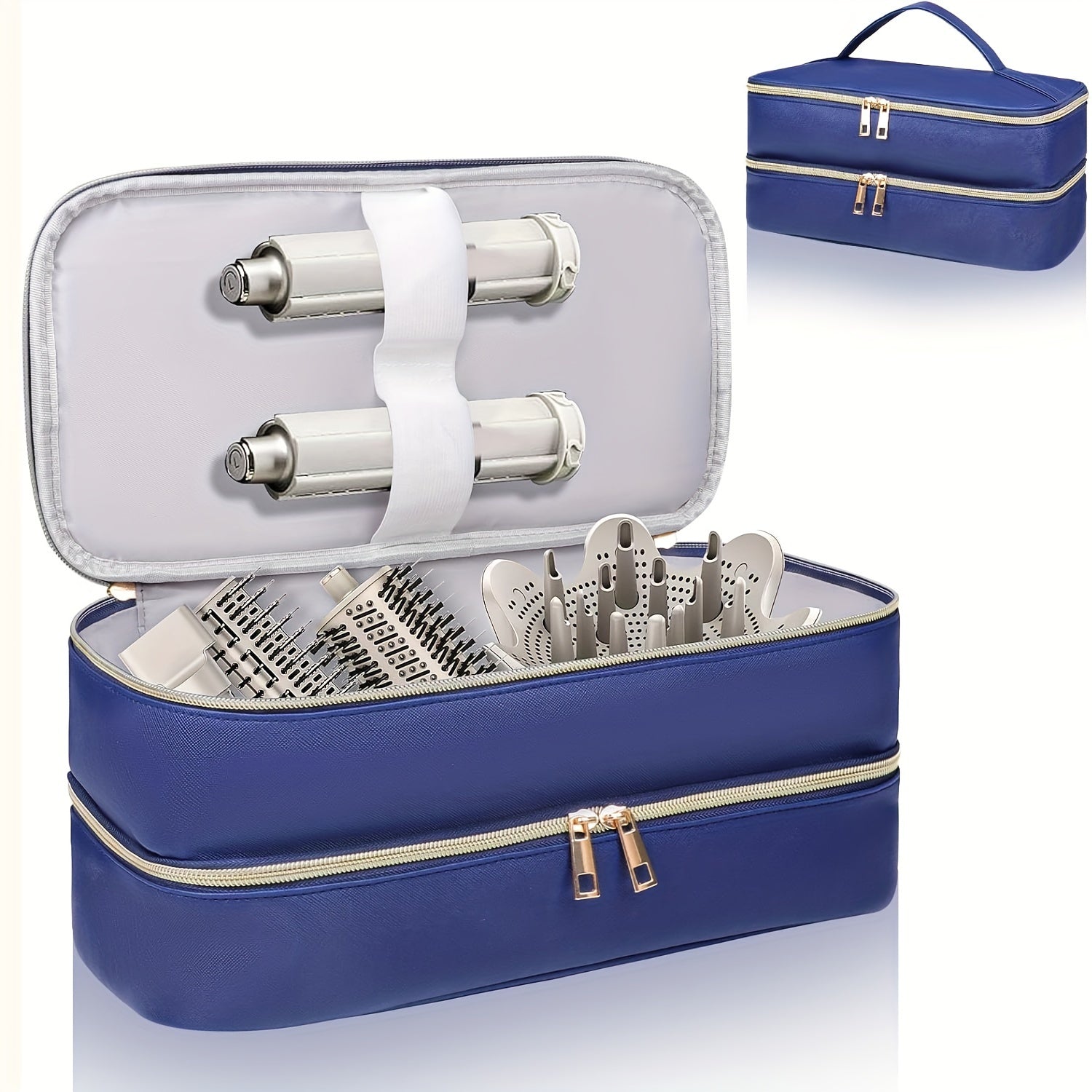 Estuche de secador de pelo de viaje unisex con bolsa organizadora a prueba de agua, resistente a arañazos y de doble capa en blanco, negro y azul