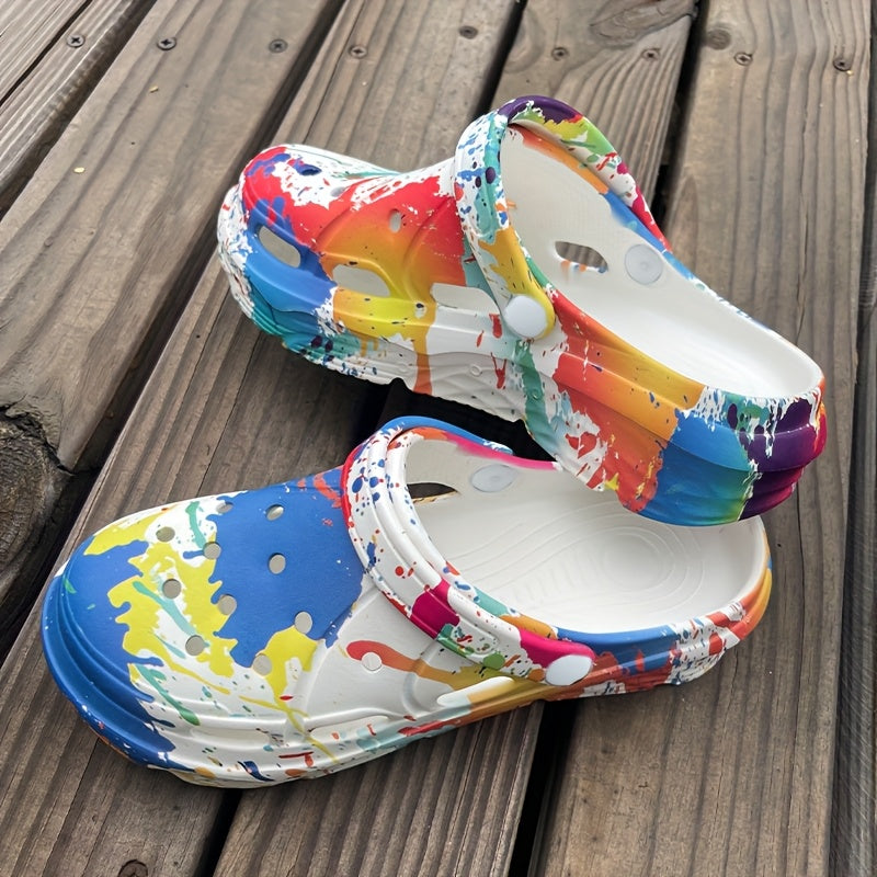 Women's Lightweight EVA Clogs with Thick Sole and Abstract Art Design