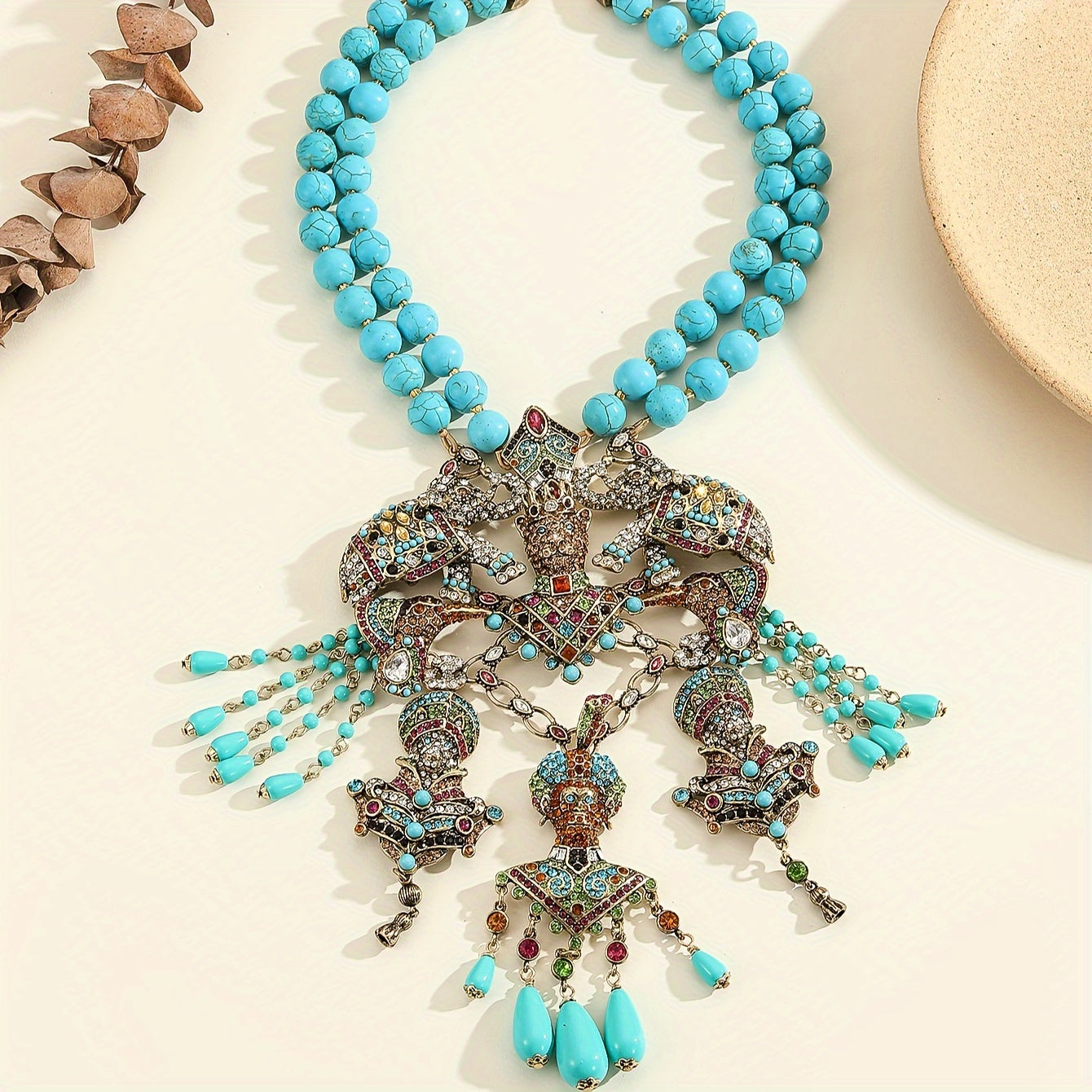 Vintage-Inspired Turquoise Rhinestone Leopard Pendant Necklace for Parties and Celebrations